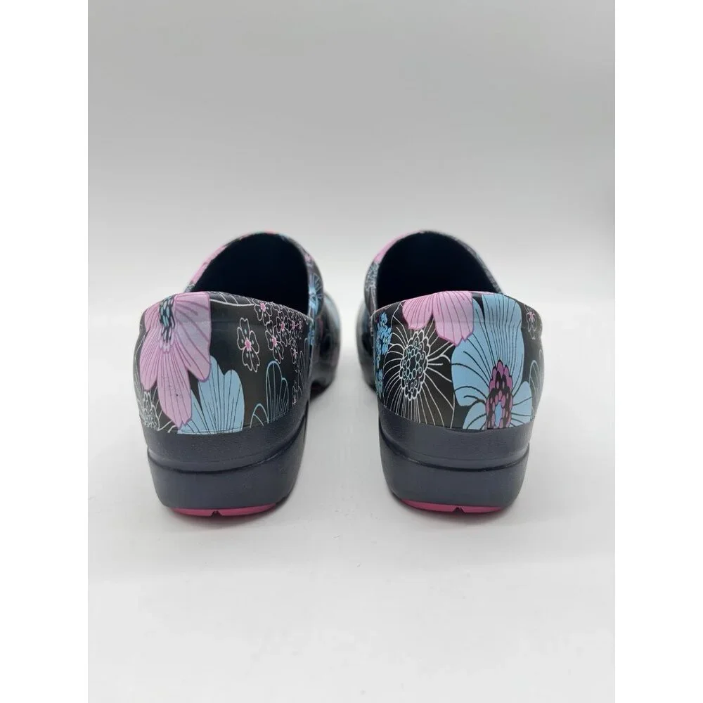 Black Floral Slip-On Clogs in Pink & Turquoise - Picture 7 of 15